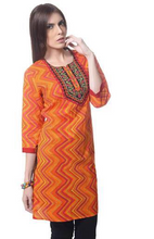 Load image into Gallery viewer, Orange Tunic with embellished embroidered yoke