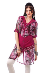 Purple Printed Georgette printed tunic with lining