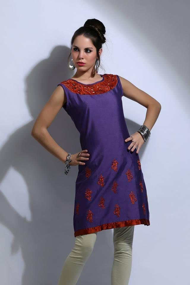 Lavender Tunic with embroidery on neck with sleeves