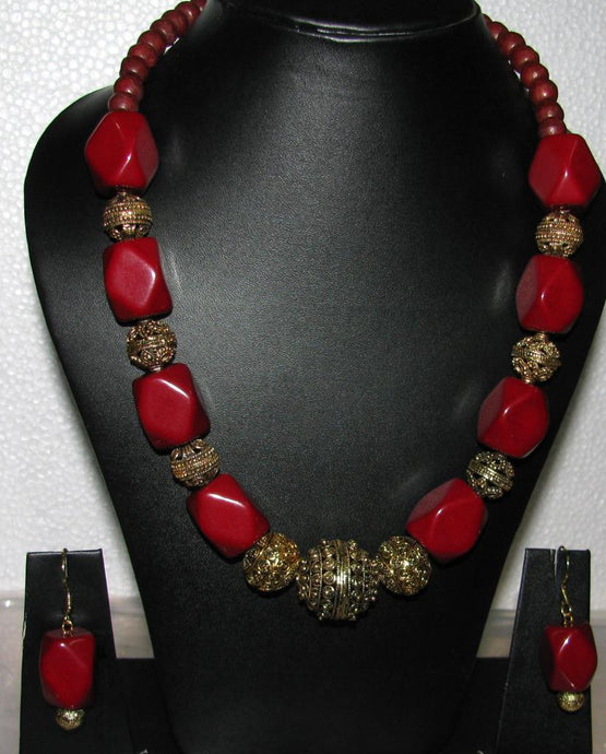 Red and Gold Beads Necklace Set
